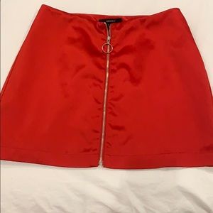 Red silk zip up skirt
